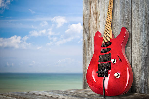 Red Old Electric Guitar stock photo