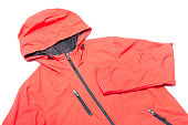 istock Red orange and black zipper windbreaker hiking jacket 1333966235