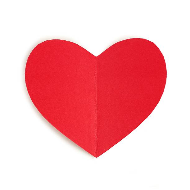 Red paper heart Red paper Valentines Day heart against a white background folded photos stock pictures, royalty-free photos & images