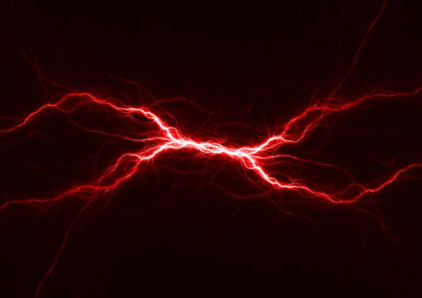 Red plasma lightning, abstract electrical background stock photo