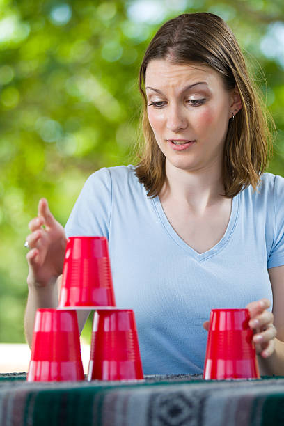 Red Plastic Flip Cups stock photo