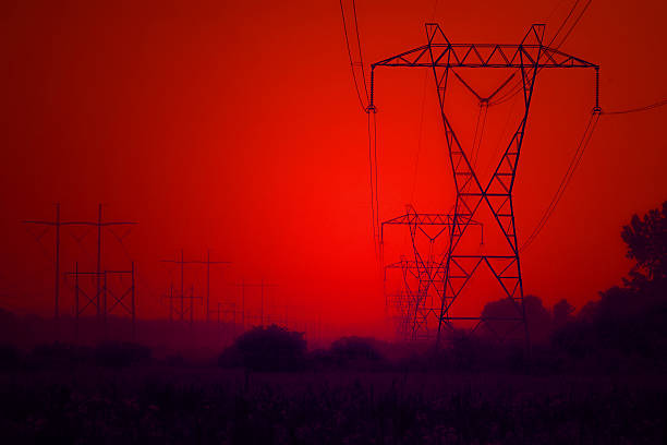 Red Power Lines stock photo