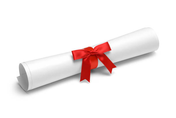 red ribbon diploma - diploma imagens e fotografias de stock