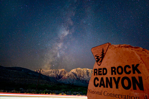 Red rock canyon milky way stock photo