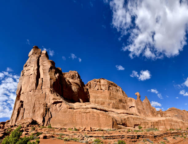 Red Rock Formation, Arches National Park Red Rock formation with blue sky at Arches National Park, Utah. entrada sandstone stock pictures, royalty-free photos & images