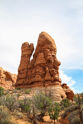 Red rock stone formations in Arches National Park in Utah