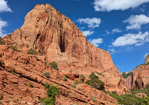 Red rocky cliffs near Taylor Creek Trailhead in the Kolob Canyons of Zion National Park Utah