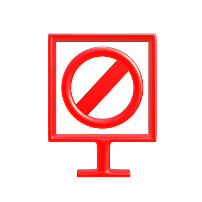 Red sign symbol way background danger traffic sign transport direction car object driving law highway safety risk information. 3D Rendering.