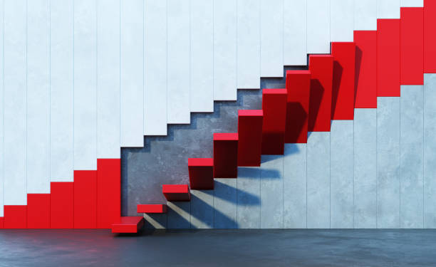 red stairs leading upward stock photo