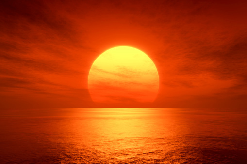 An image of a beautiful red sunset over the ocean