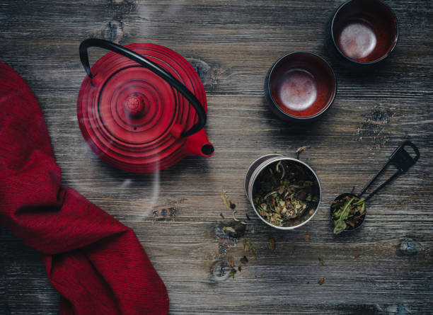 Red teapot stock photo