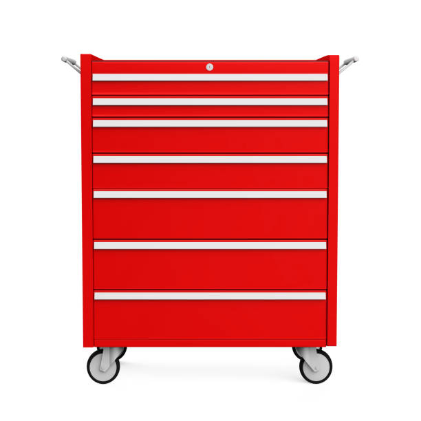 rode tools kabinet geïsoleerd - borstkas stockfoto's en -beelden