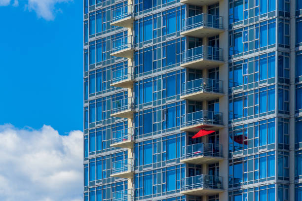 Red Umbrella on Building stock photo