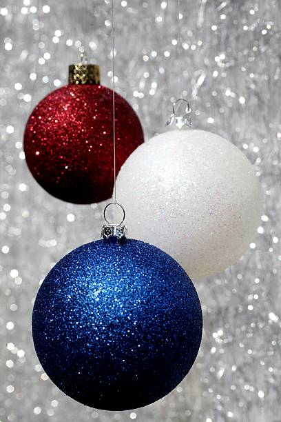 Red White and blue Christmas Ornaments stock photo