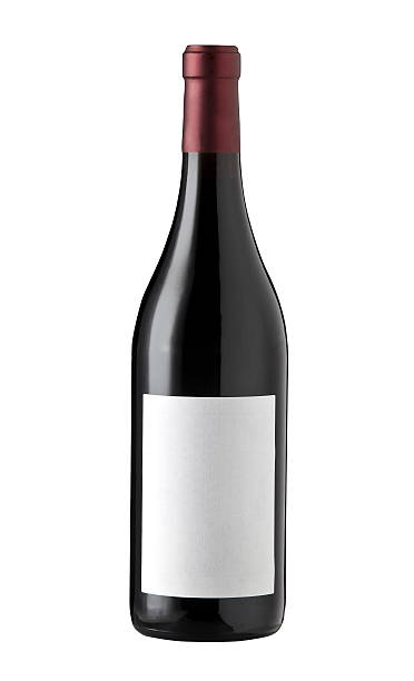 Red wine bottle isolated with blank label. stock photo