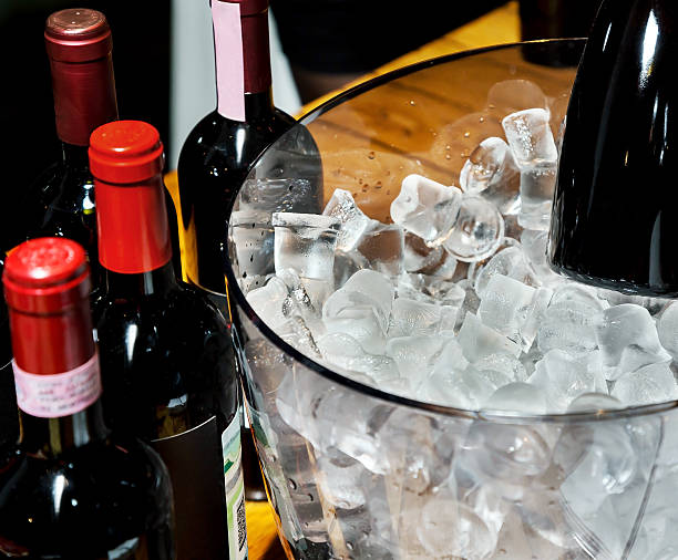 Red wine on ice stock photo