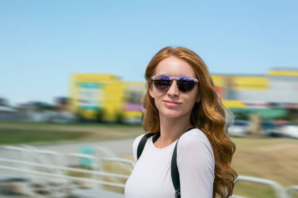 Redhead model in sunglasses glasses stock photo