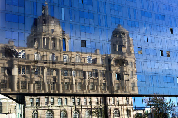 Reflection of the Port of LIverpool building in glass Reflection of the Port of LIverpool building in glass liverpool docks and harbour building stock pictures, royalty-free photos & images