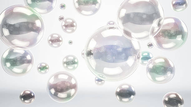 bulles et ballons de la compétition réfléchissant sur fond de couleur vive - fond cyclo photos et images de collection