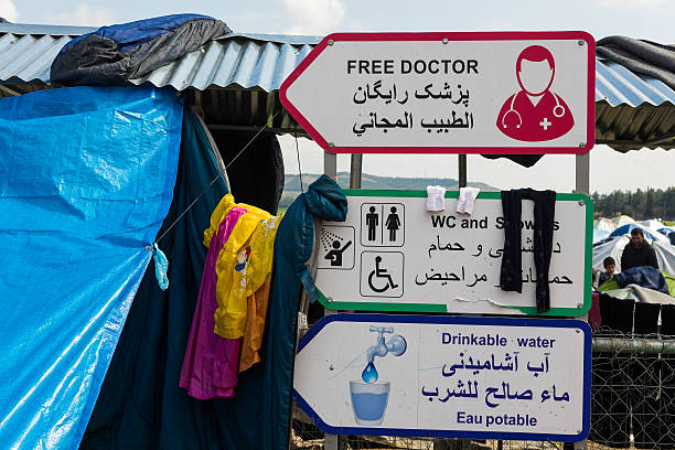 Refugee camp in Greece stock photo