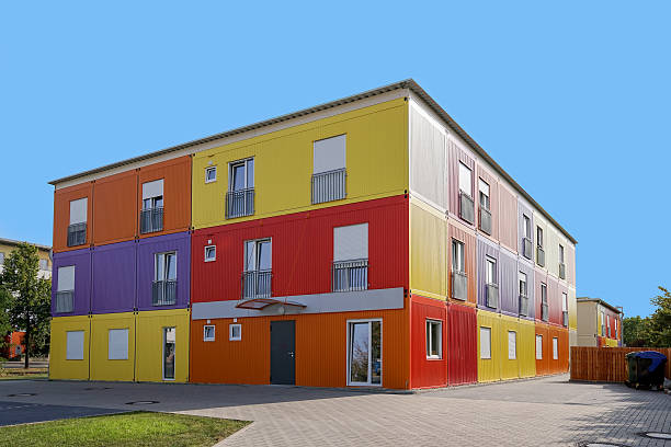 refugee hostel or accommodation refugee accommodation or asylum seekers hostel in Germany prefabricated building stock pictures, royalty-free photos & images