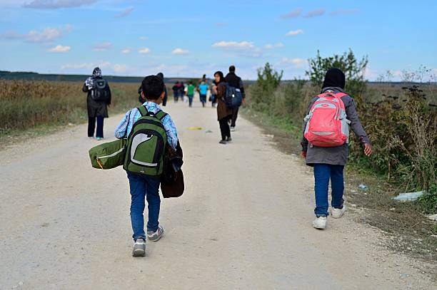 refugees in Sid (Serbian - Croatina border) stock photo
