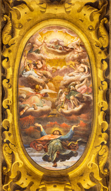 雷焦艾米利亞-聖約翰福音派的壁畫在教堂基埃薩迪聖喬瓦尼福音吉利斯塔由洛倫佐·弗蘭奇 (1613)。 - giovanni di lorenzo 個照片及圖片檔