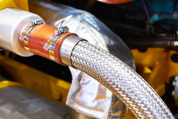 Reinforced metal hose and clamp stock photo