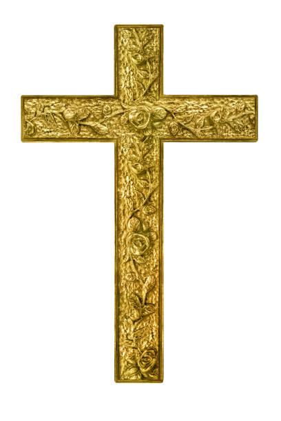Religion golden cross against white background stock photo
