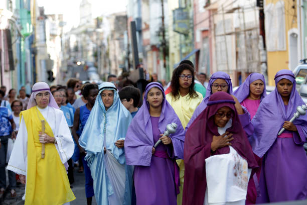 religious procession with sacred symbols  good friday stock pictures, royalty-free photos & images