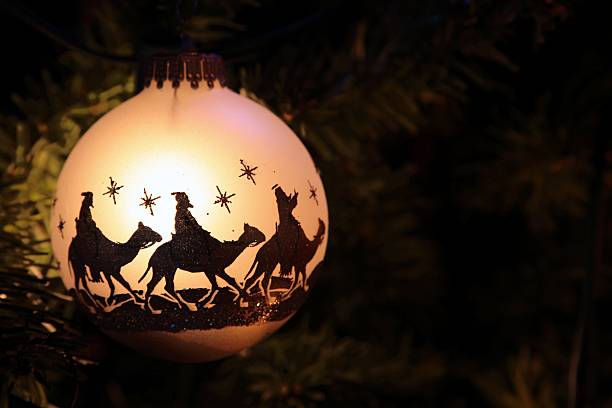 Religious: Three Wise Men silhouette on Christmas Ornament stock photo
