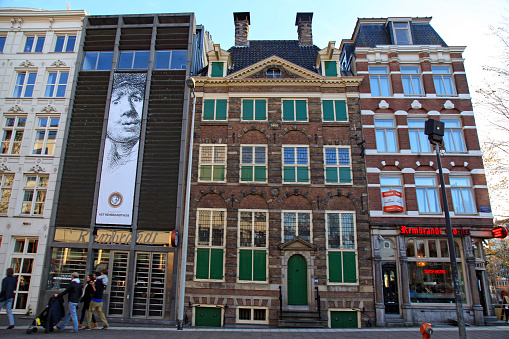 Amsterdam, Netherlands - May 5, 2016: Rembrandt House Museum (Museum Het Rembrandthuis) entrance in Amsterdam, Netherlands. Rembrandt van Rijn is generally considered one of the greatest painters in European art