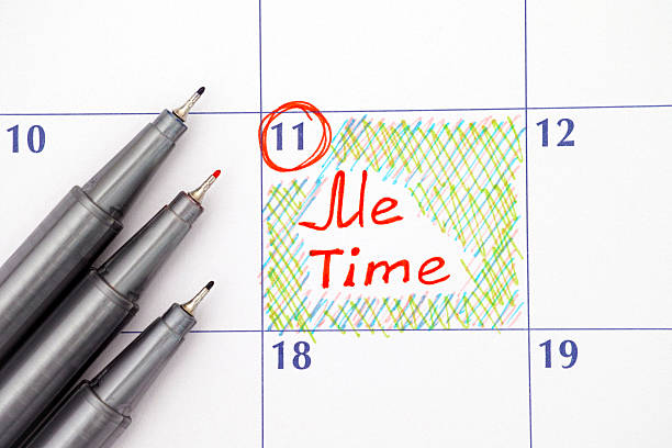 Reminder Me time in calendar with pens Reminder Me time in calendar with three pens escapism stock pictures, royalty-free photos & images