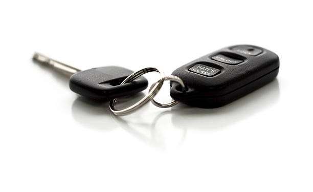 Remote control entry and car key ring on white background stock photo