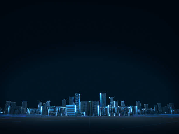 3D render of city x-ray blue transparent on dark background. 3D render of city x-ray blue transparent on dark background. xray nature stock pictures, royalty-free photos & images