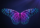 istock 3D Render of Magical glowing neon and fluorescent inspirational butterfly top view 1325591098