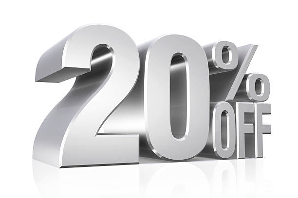 3D render silver text 20 percent off. stock photo