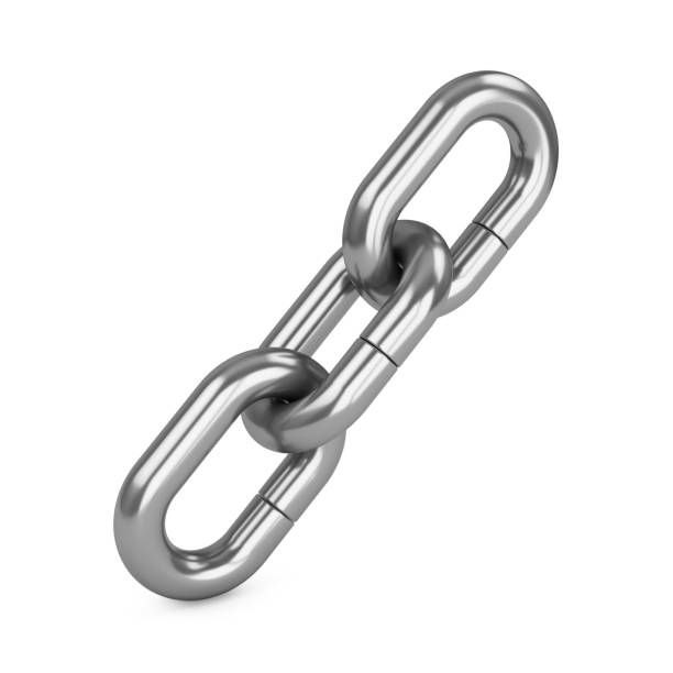 3D rendering chain of three links isolated on white. Lock, connection concept. 3D rendering chain of three links isolated on white. Lock, connection concept. chain object stock pictures, royalty-free photos & images