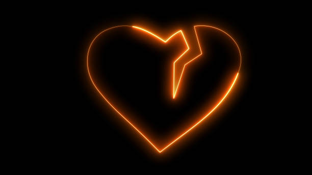3D rendering glow effects of the contour of the broken hearton a black background. Neon design elements stock photo