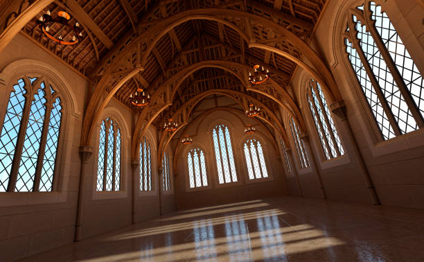 3D Rendering Medieval Hall stock photo