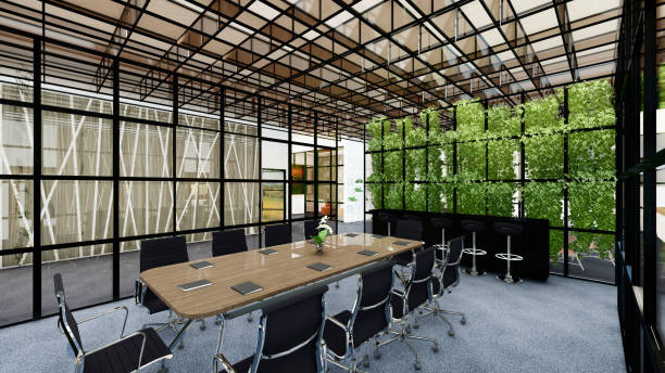 3D rendering of board room in office stock photo