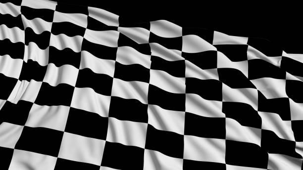 3D rendering of checkered flag. The fabric develops smoothly in the wind stock photo