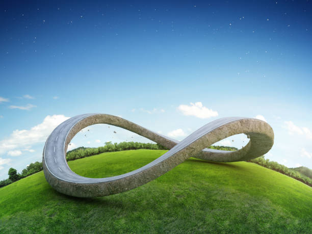 3D rendering of infinity symbol road in adventure route concept. stock photo