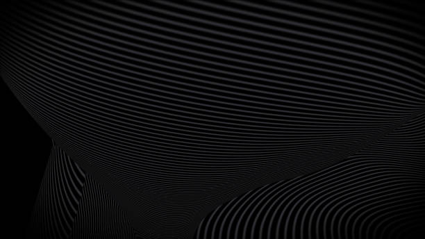 3D rendering of spiral gray swirl lines on a twisted surface. Minimalistic dark design stock photo