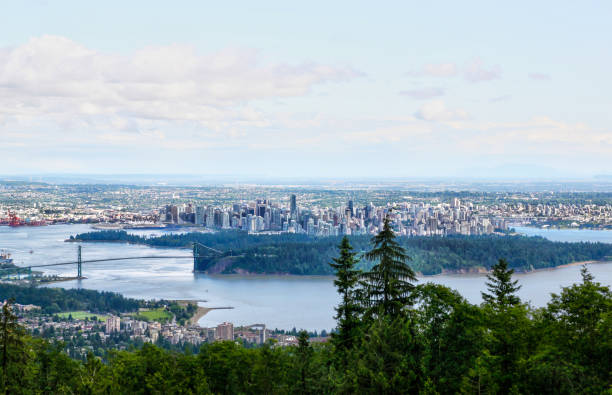 HDR Rendering of Vancouver Downtown Skyline From Cypress Mountain HDR rendering of downtown Vancouver skyline as seen from Cypress Mountain showing Lions Gate Bridge, Stanley Park, Harbor, and the downtown business and financial district. west vancouver stock pictures, royalty-free photos & images