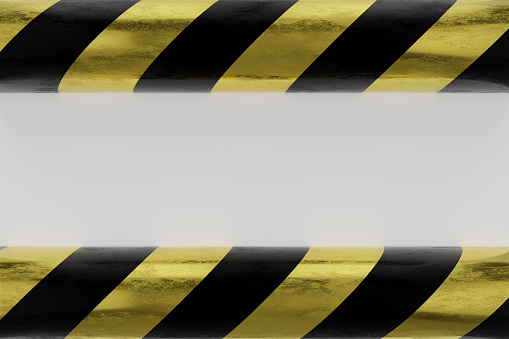 3D rendering of warning hazard chrome pattern in yellow and black color