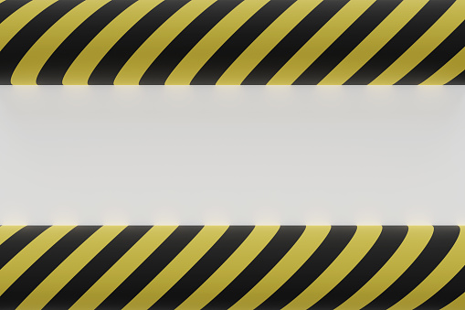3D rendering of warning hazard pattern in yellow and black color