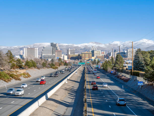 Reno Nevada cityscape as seen from the West. stock photo