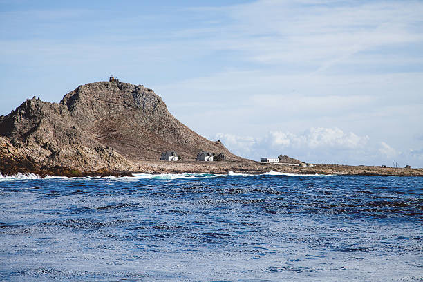 Research Station at Farallon Islands from boat stock photo