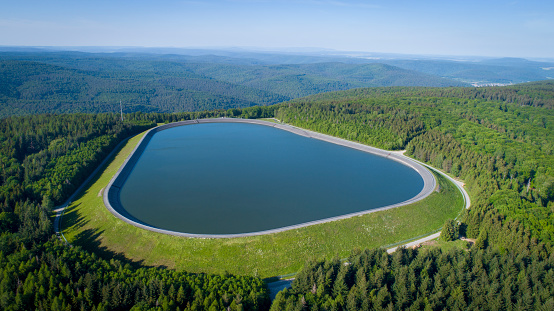Reservoir, storage basin of pumped-storage plant - aerial view